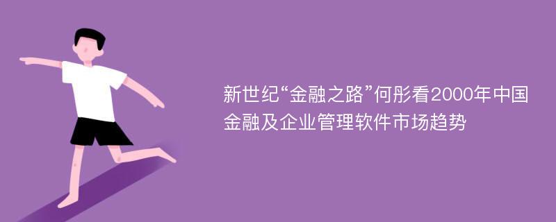 新世纪“金融之路”何彤看2000年中国金融及企业管理软件市场趋势